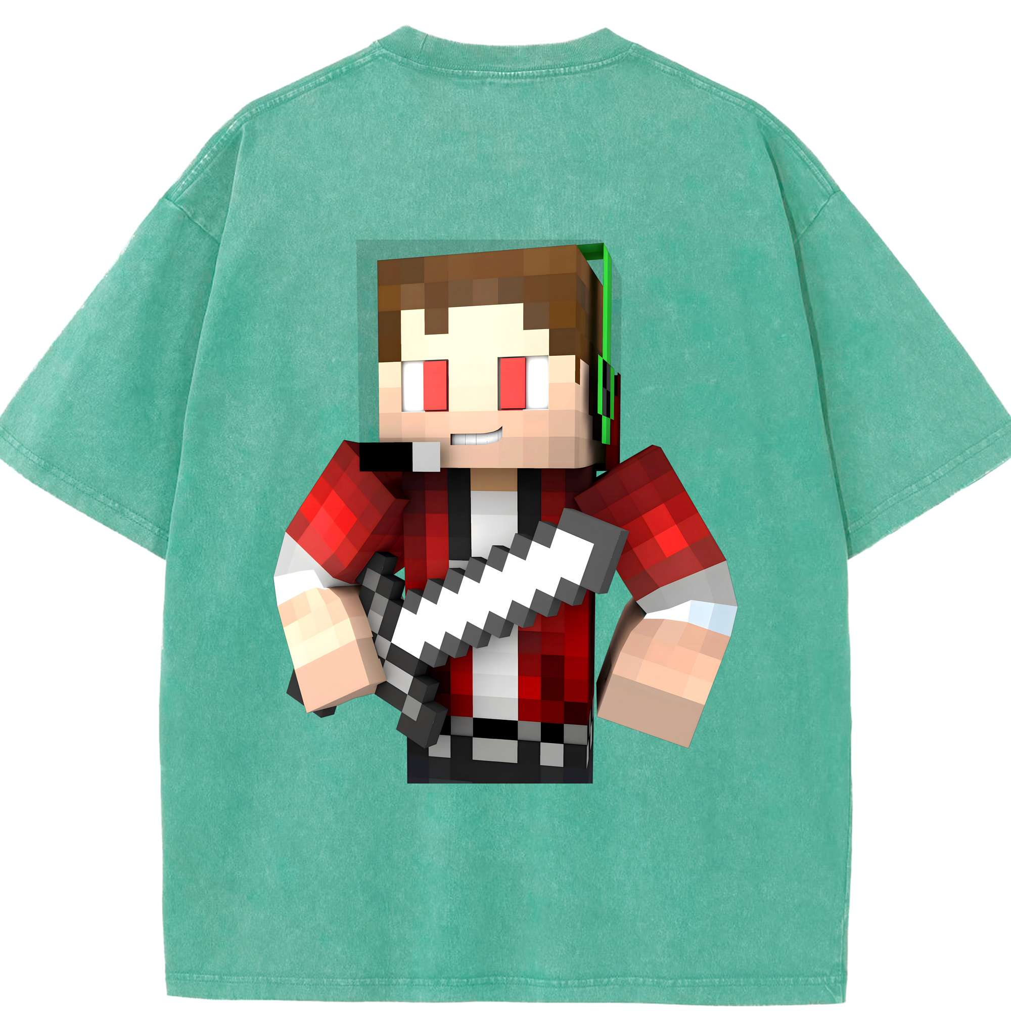 （画像用） マインクラフト ブロックの世界 Minecraft MC Block world 綿100% ヴィンテージ風 半袖Tシャツ（背面プリント）